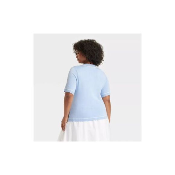 Women's Short Sleeve Polo Collar Pullover Sweater Blue - A New Day 1X NWT - Picture 2 of 6